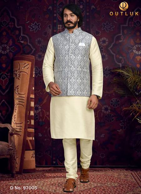 Gray Colour Outluk 97 New Latest Designer Ethnic Wear Kurta Pajama With Jacket Collection 97005